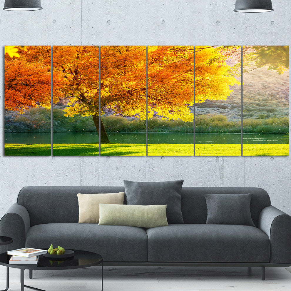 Beautiful Autumn Season in Forest, Landscape Canvas Art, 70"x28", 6 Panels