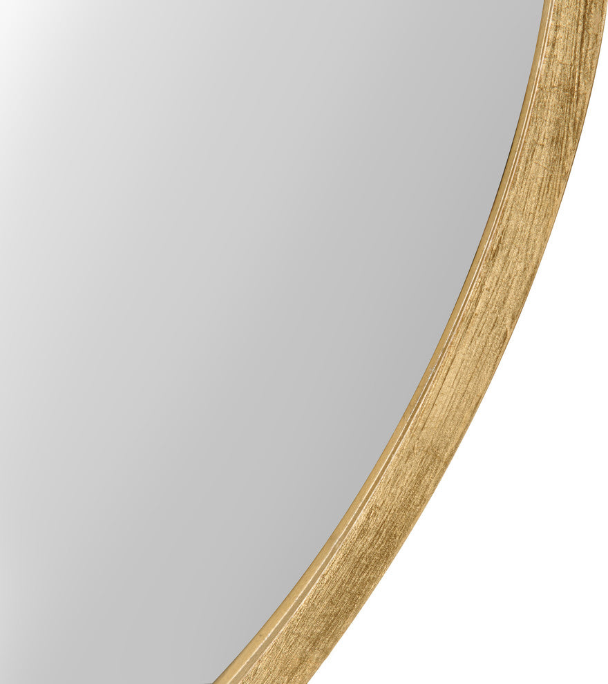 Travis Round Wood Accent Wall Mirror, Gold 25.6" Diameter