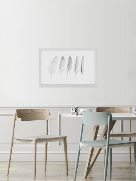 "Five White Feathers II" Framed Painting Print, 45"x30"