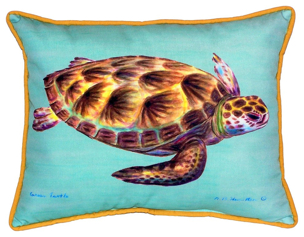 Green Sea Turtle - Teal Large Indoor/Outdoor Pillow 16x20