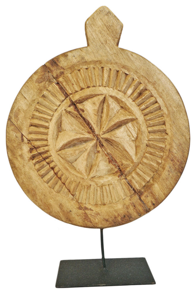 Consigned Vintage Wood Medallion on Stand 7