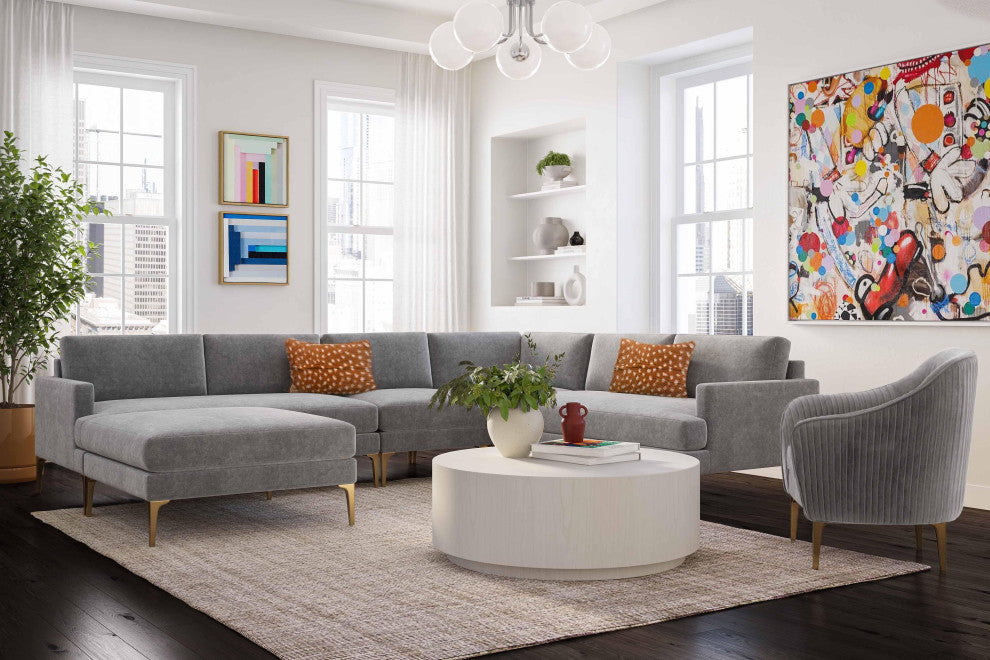 Serena Gray Velvet Large Chaise Sectional