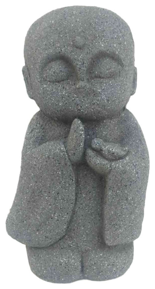 14" Gray Praying Monk With Bird Indoor Outdoor Statue