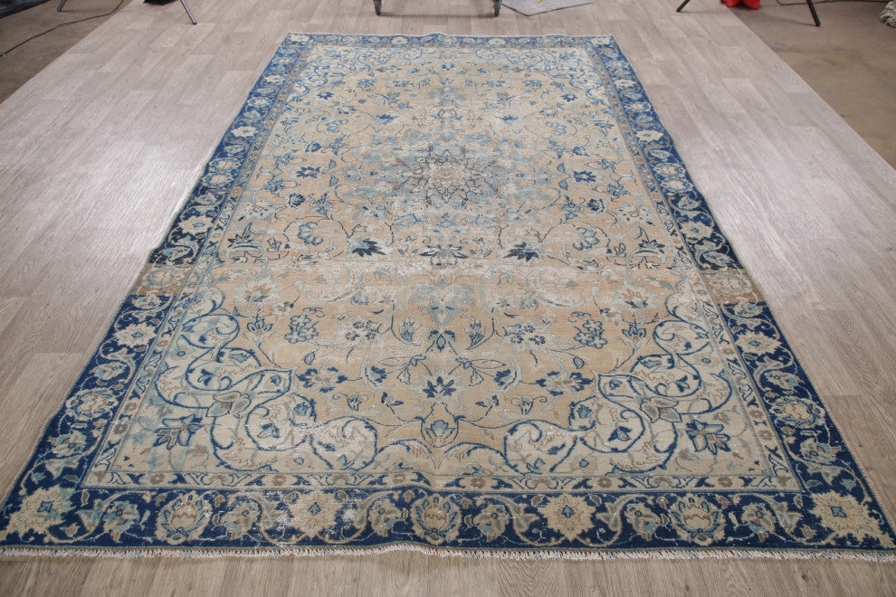 Consigned, Traditional Vintage Distressed Handmade Persian Area Rug, Beige, 6x10