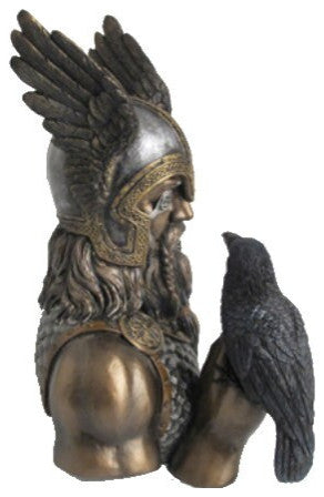 Norse God Odin With Ravens Bust Sculpture - Norse God Art