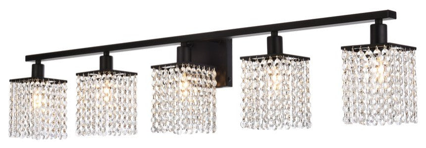 Phillip 5-Light Bath Sconce, Black With Clear Crystals