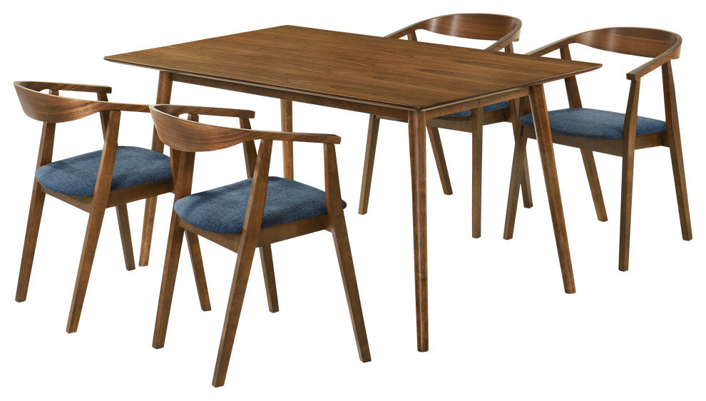 Westmont Santana 5-Piece Walnut Wood Dining Table Set With Blue Fabric