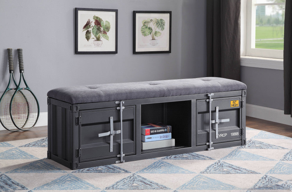 ACME Cargo Storage Bench, Gray Fabric and Gunmetal