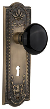 Single Meadows Plate With Black Porcelain Knob, Antique Brass