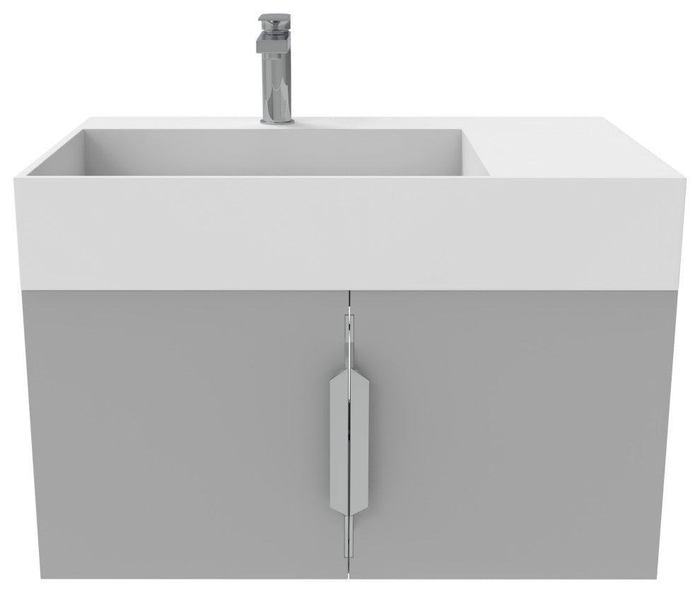 CastelloUSA Amazon 30" Left Wall Mounted Bathroom Vanity Set, Gray, White Top, Chrome Handles
