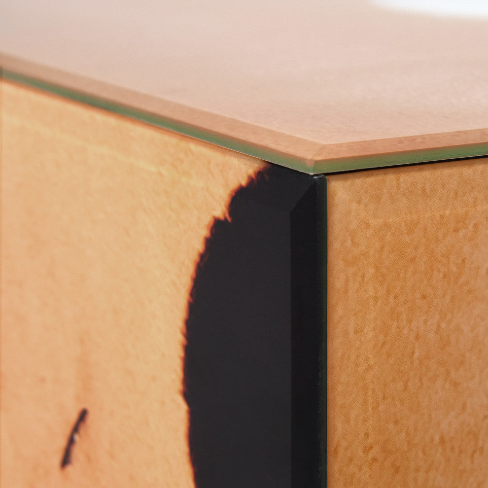 "Beach Bliss II" Reverse Printed Beveled Glass Side Table with Black Plinth Base