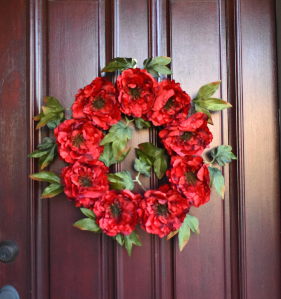 24" Red Peony Wreath