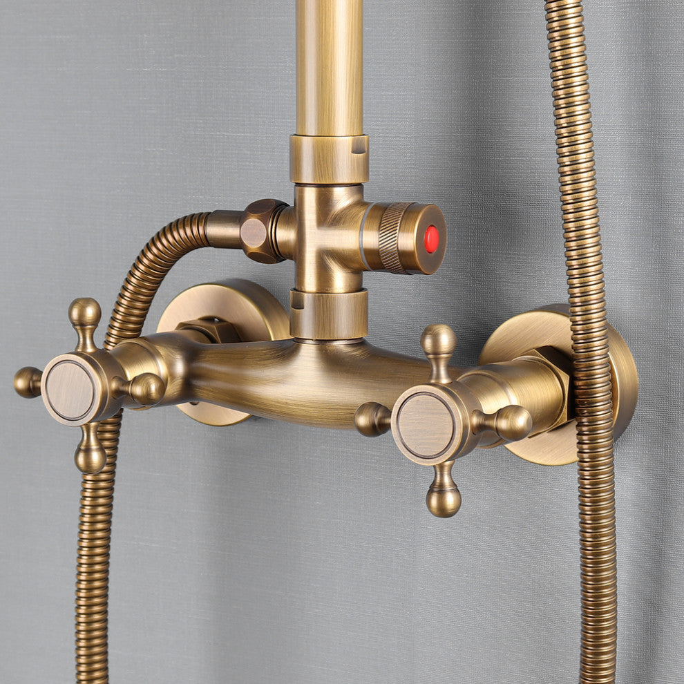 Classic Exposed Antique Brass Two Handle Round Rainshower Shower Fixture
