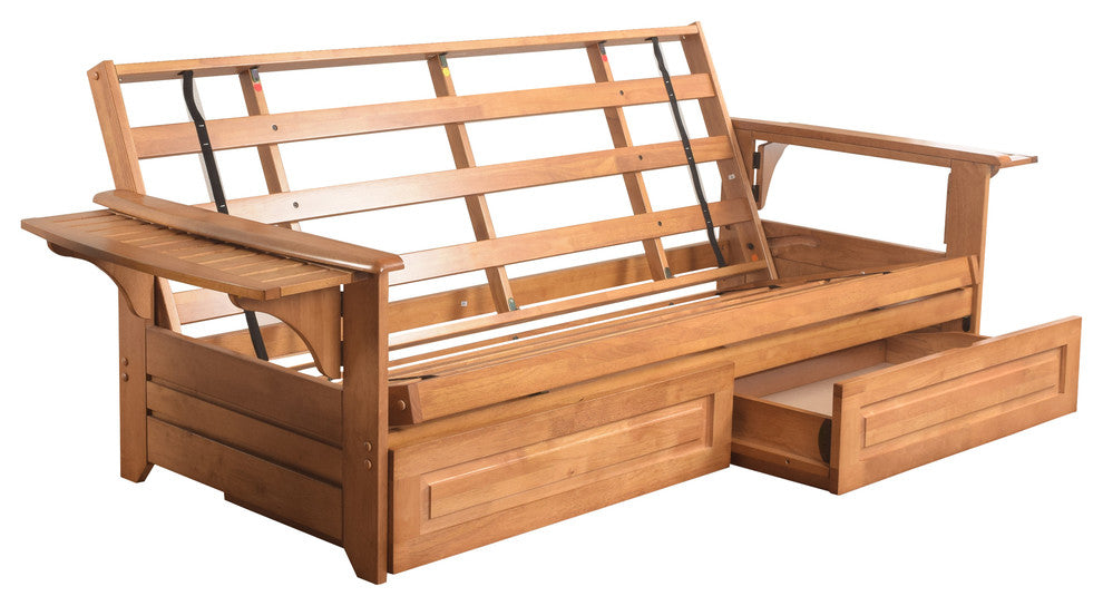 Mesa Frame Futon With Butternut Finish, Storage Drawers, Frame Only