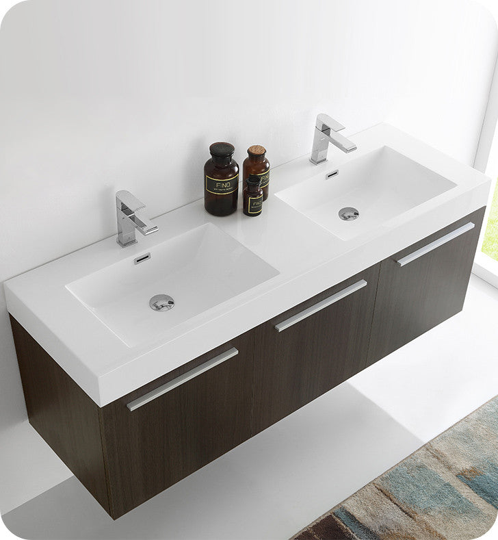 Fresca Vista 60" Gray Oak Double Sink Bathroom Vanity