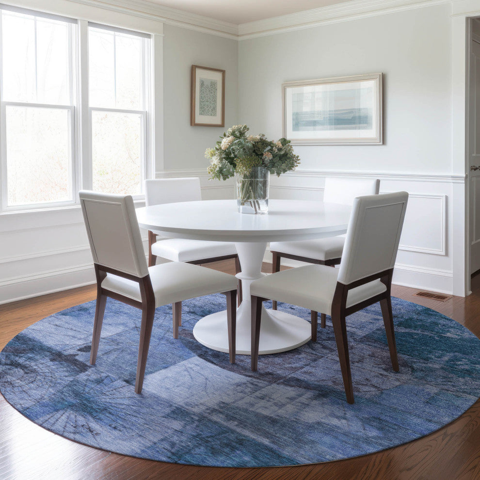 Machine Washable Indoor/Outdoor Chantille ACN1905 Blue 8' x 8' Round Rug