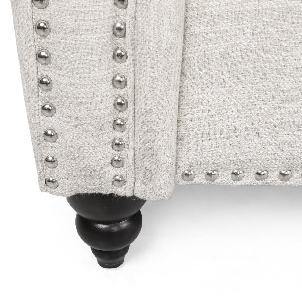 Bonny Fabric Pillowback 3-Seater Sofa With Nailhead Trim, Beige/Dark Brown