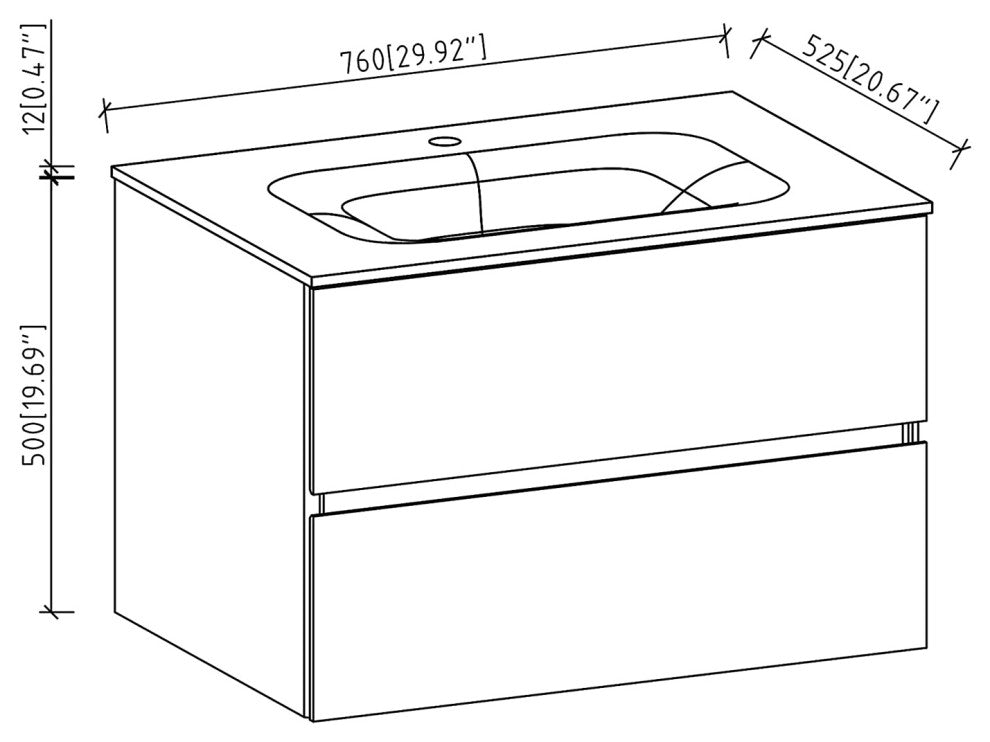 Wall-Mounted Bathroom Vanity Set in White with Black Top and Integrated Sink, 30"