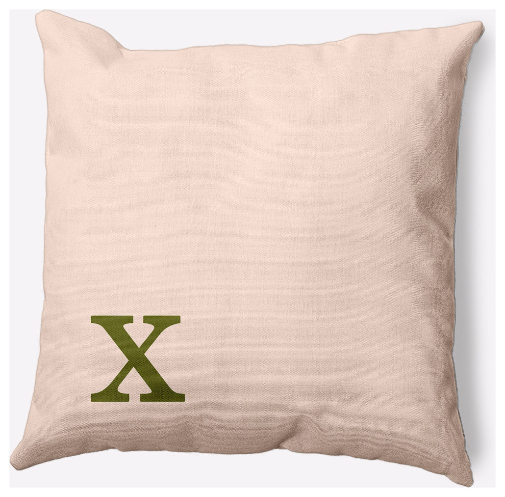 20" x 20" Modern Monogram Indoor/Outdoor Polyester Throw Pillow, Olive