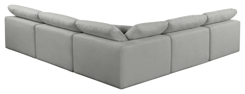 Comfy Upholstered L-Shaped Modular Sectional, Grey, 5-Piece: 4 Armless Chair, 1 Corner Chair, Linen Textured Fabric