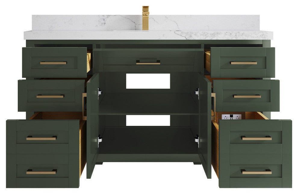 Cambridge 60 Single Bathroom Vanity in Pewter Green 2" Calacatta Nuvo