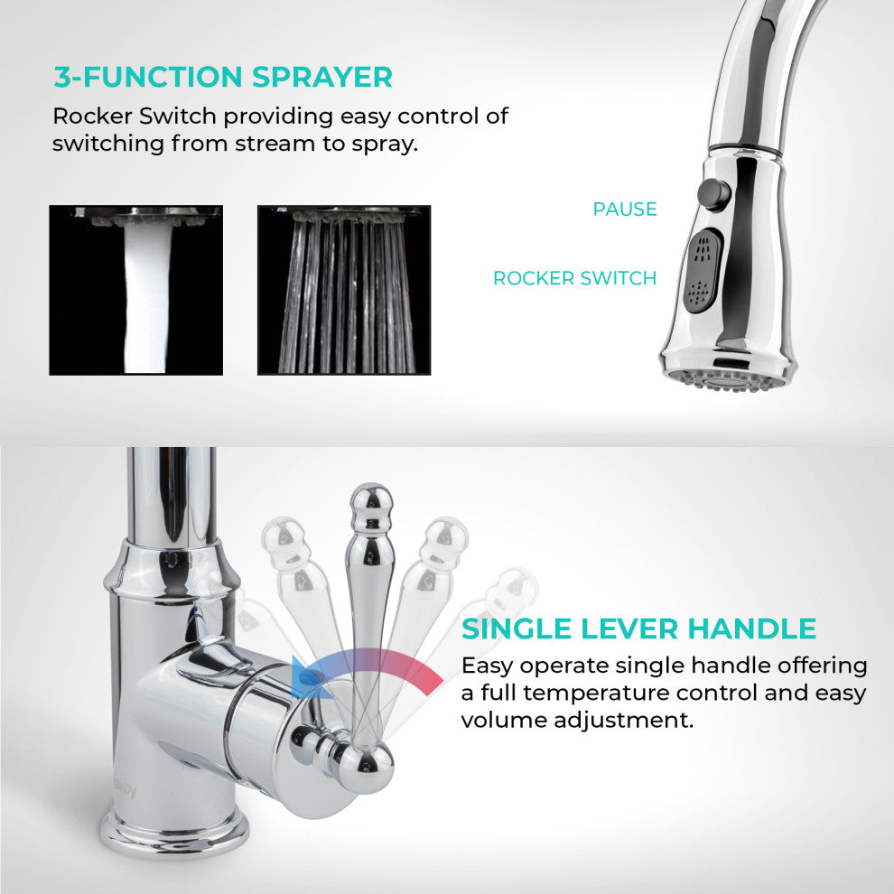Pull Down Sprayer Kitchen Faucet Chrome High Arc Kitchen Faucets, Chrome