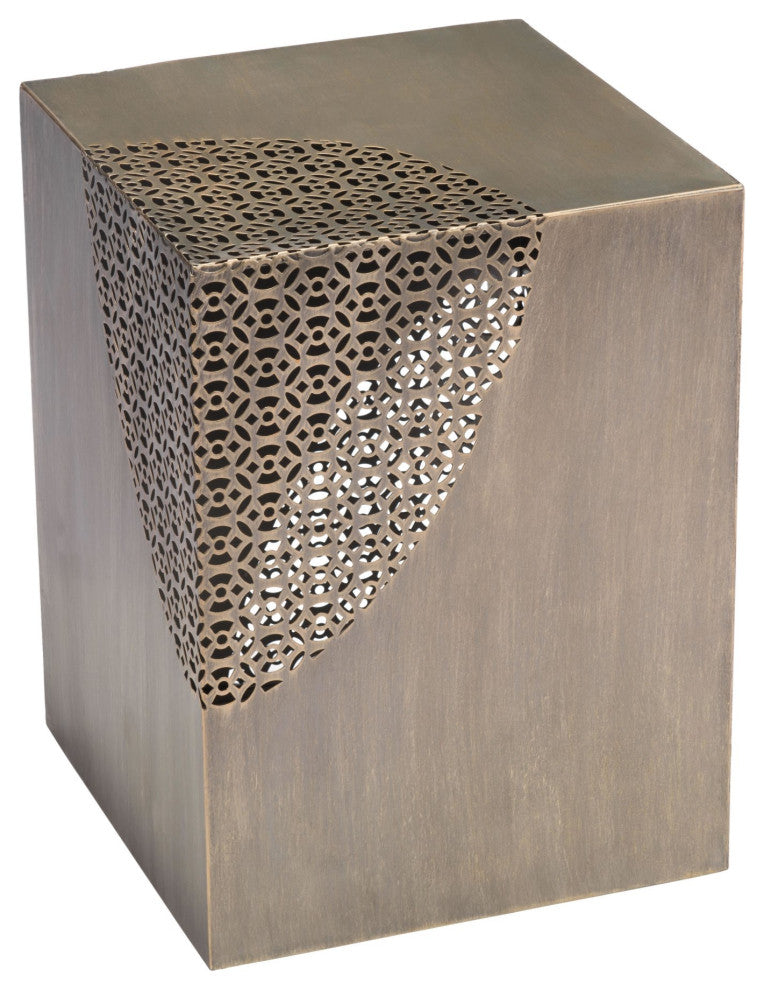 Sofa Side Table, Square, Steel Metal, Antique Gold, Lounge Lobby Hospitality