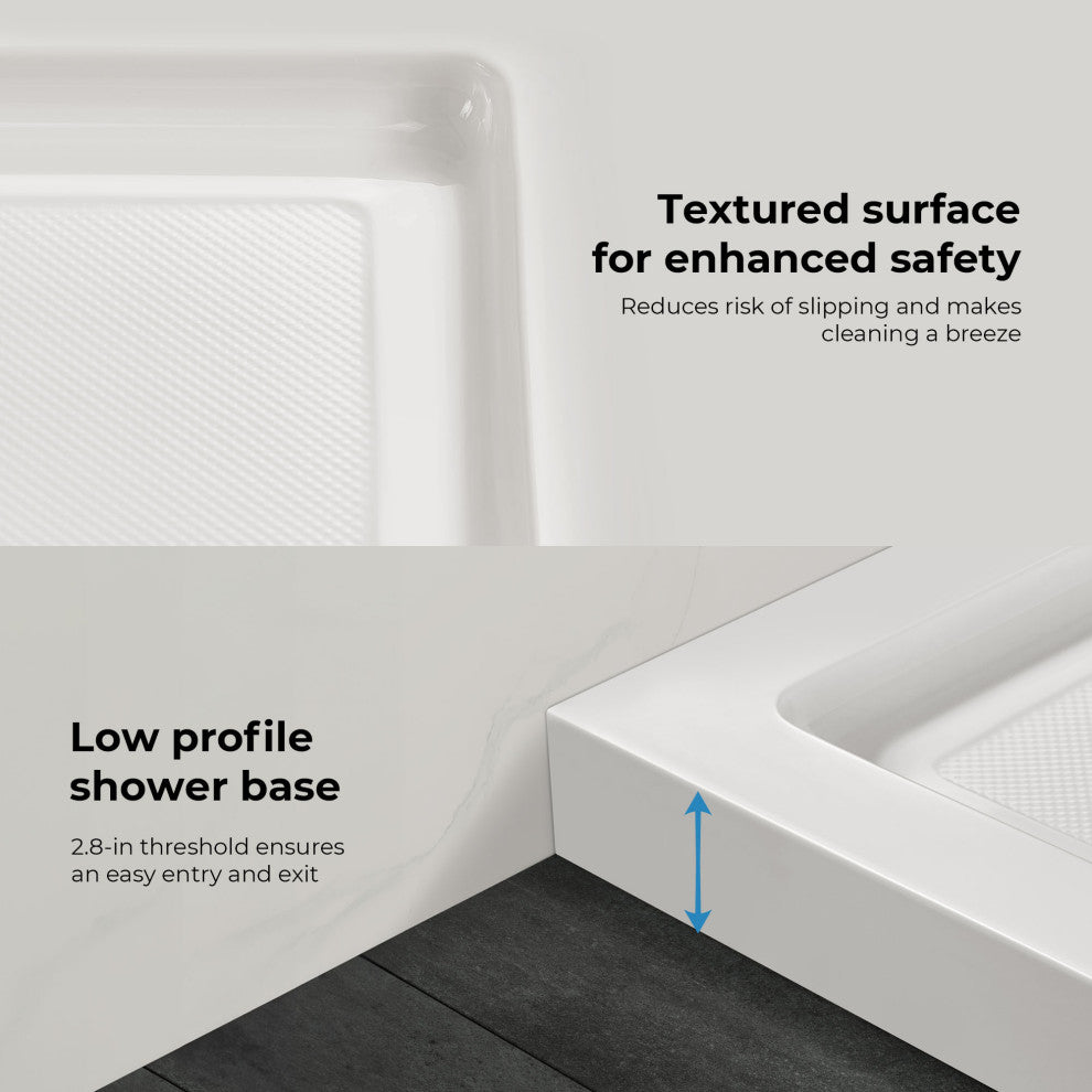 Ove Decors Erika Shower Base Rectangle, White, 38"x36", Center Drain