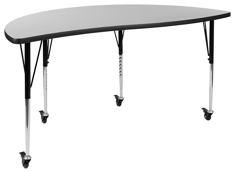Mobile 60" Half Circle Wave Activity Table, Standard Adjustable Legs, Gray