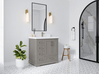 Boston 36 Right Offset Bath Vanity in Elephant Skin Gray 2" Calacatta Black