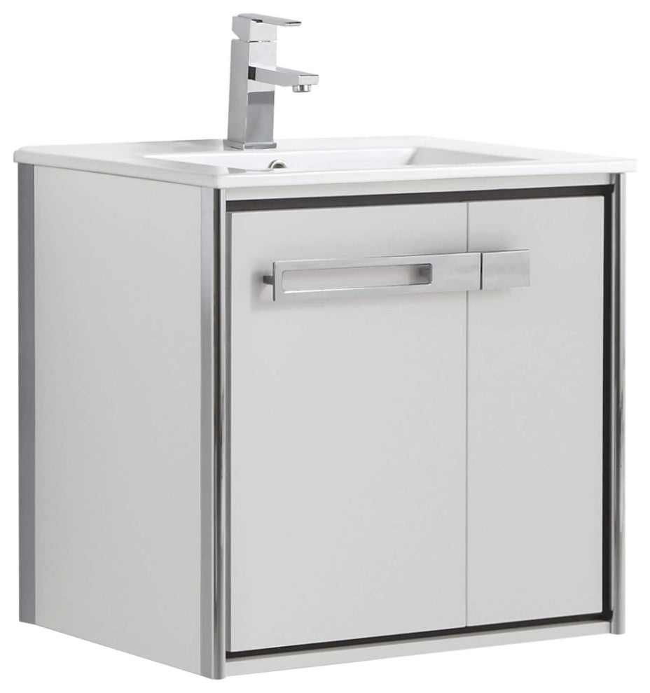 Oakville Wall Mount Bathroom Vanity, White Matte, 24", Chrome Hardware