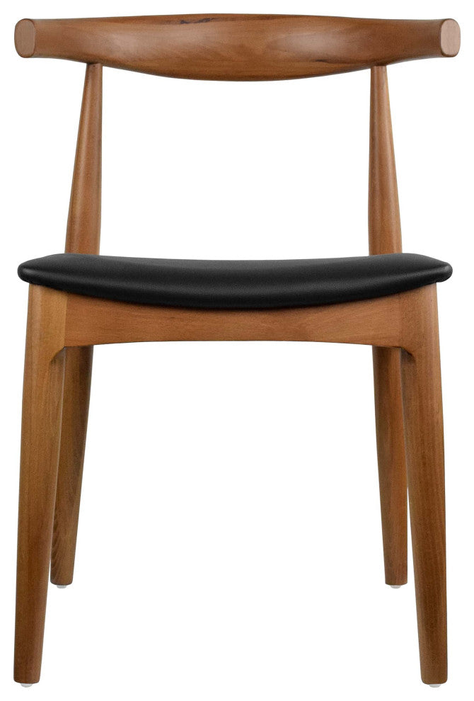 Set of 2 Modern Wooden Elbow Dining Chairs With PU Leather or Beige Fabric Seat, Espresso