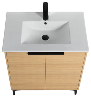 Wilmington Bath Vanity, Natural Oak, 30 Inch, Black Hardware