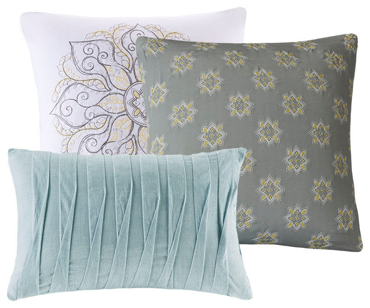 Madison Park Lucinda 7 Piece Reversible Cotton Sateen Comforter Set in Seafoam