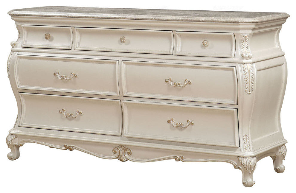 Chantelle Dresser With Granite Top, Pearl White