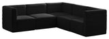 Quincy Velvet Upholstered 5-Piece L-Shaped Modular Sectional, Black