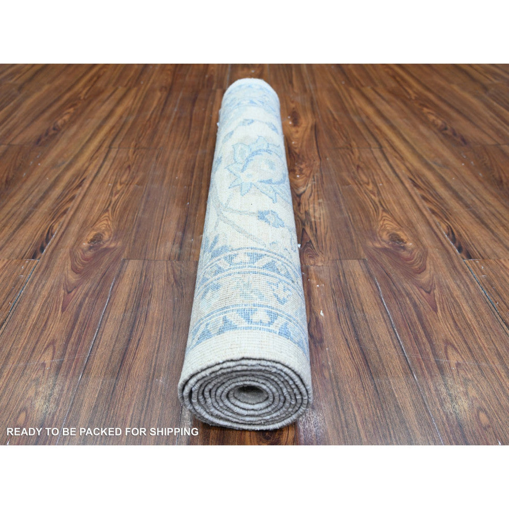 Old Wood Ivory Finer Peshawar Wool Hand Knotted Oriental Rug, 2'10"x9'7"