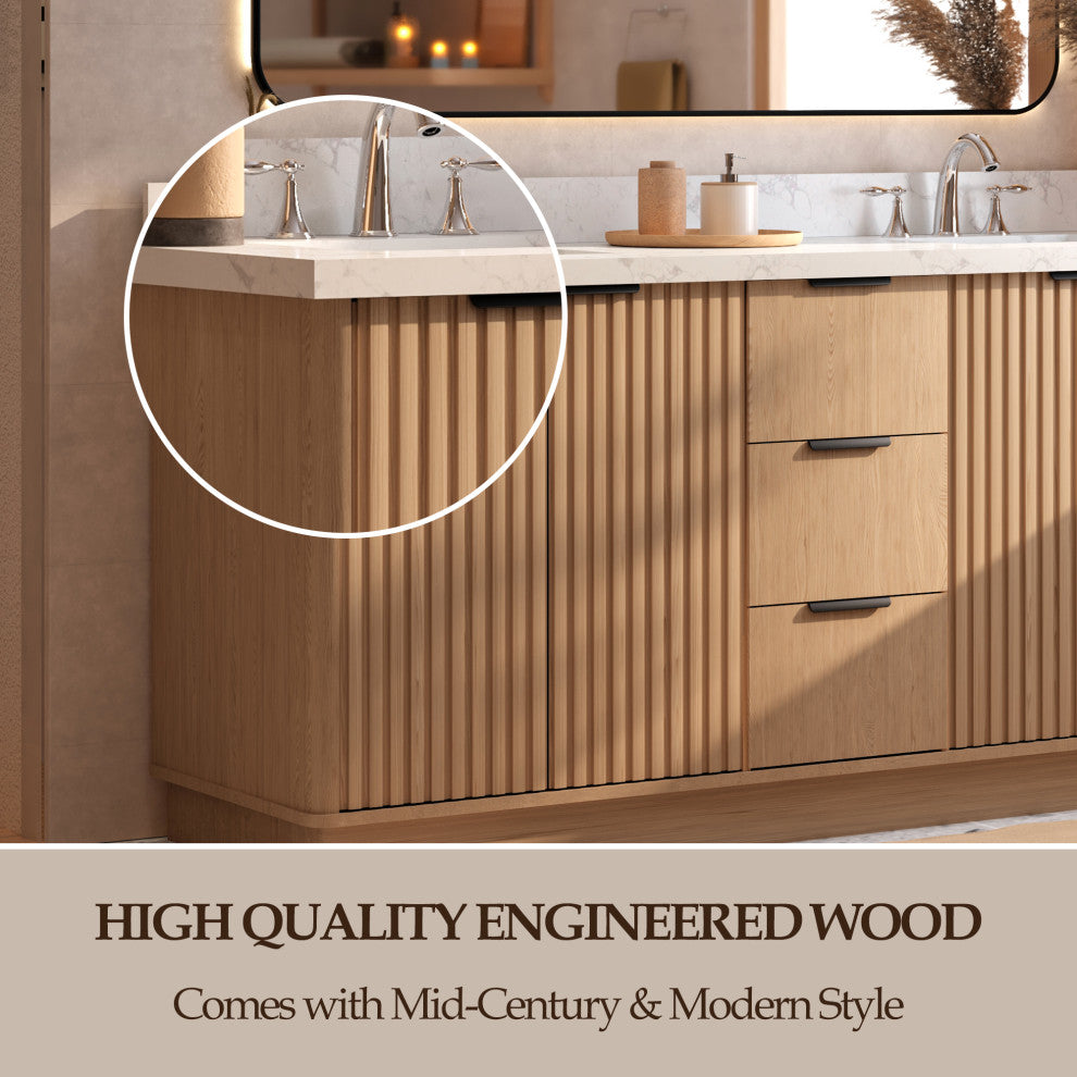 Kathryn Bathroom Vanity, Light Oak, 72", Double Sink, Freestanding