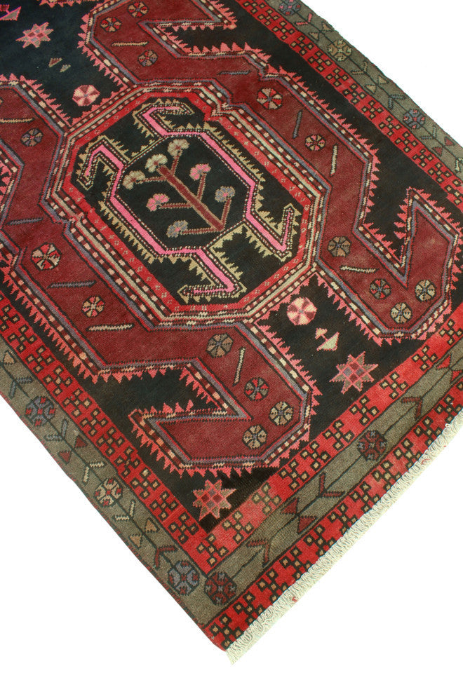 Fine Vintage Distressed Lily Burgundy/Black Runner, 3'2x10'3