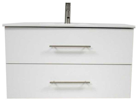Napa 36" Modern Floating Bathroom Vanity With Ceramic Top and Round Handles, White