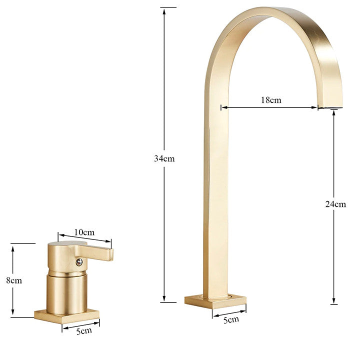 Brushed Gold Solid Brass Deck Mounted Bathroom Sink Faucet