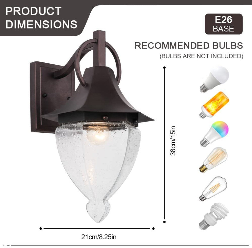 Vintage Hammered Glass Wall Light Sconces Retro Lantern With Oil Rubbed Bronze
