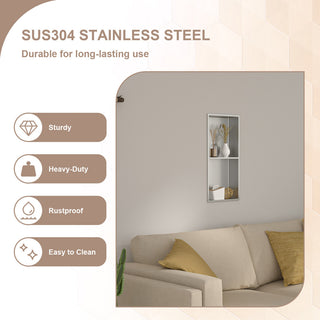 Stainless Steel Shower Niche Recessed Double Layer No Tile Needed , Brushed