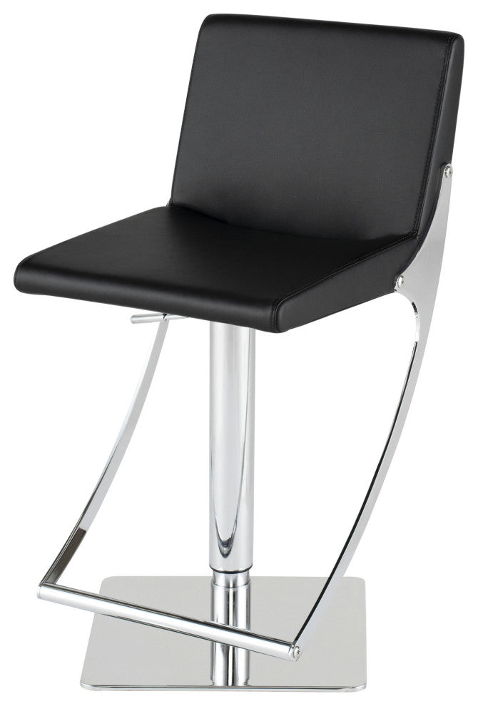 Swing Adjustable Bar Stool, Modern Contemporary Barstool, Faux Leather, Black