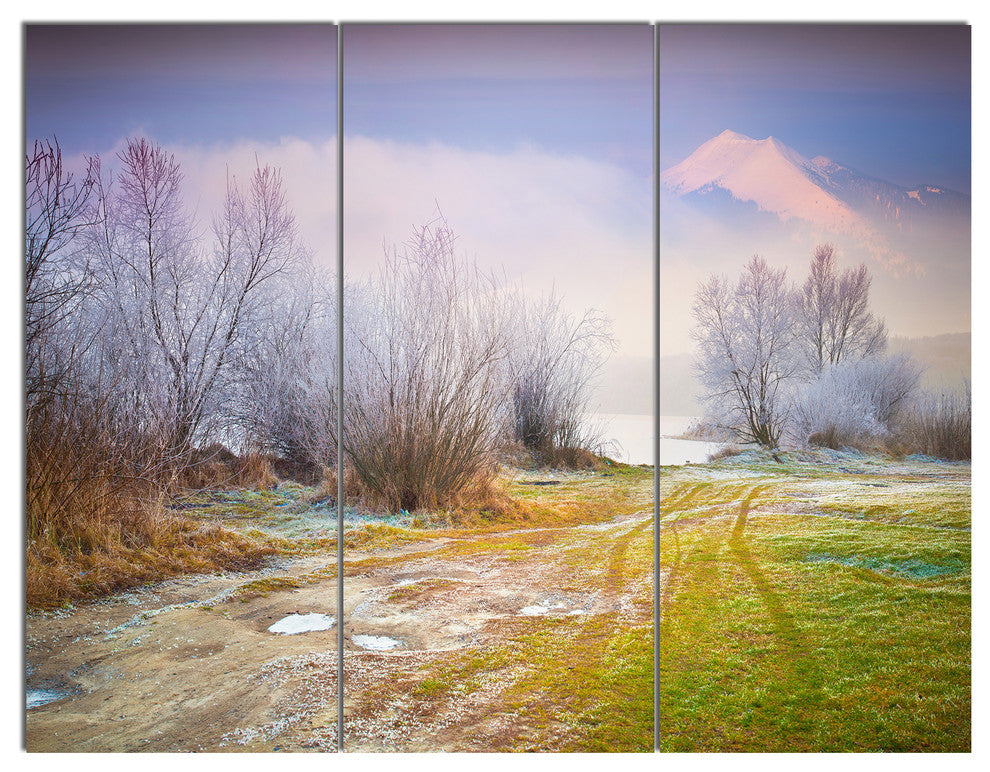 Beautiful Foggy Autumn Sunset, Landscape Canvas Art Print, 36x28, 3 Panels
