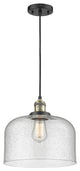 Large Bell 1-Light LED Pendant, Black Antique Brass, Glass: Seedy