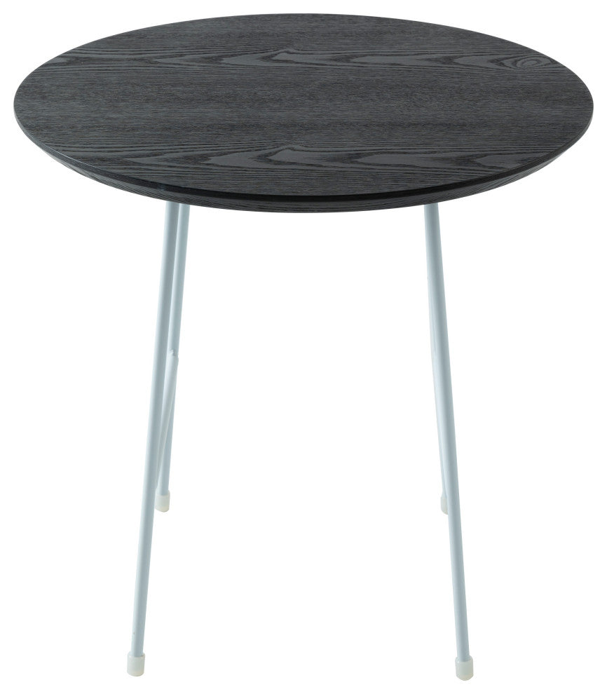 LeisureMod Rossmore Modern Round Side Table With White Steel Frame, Black