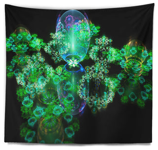 Green Water Drops on Mirror Abstract Wall Tapestry, 60"x50"