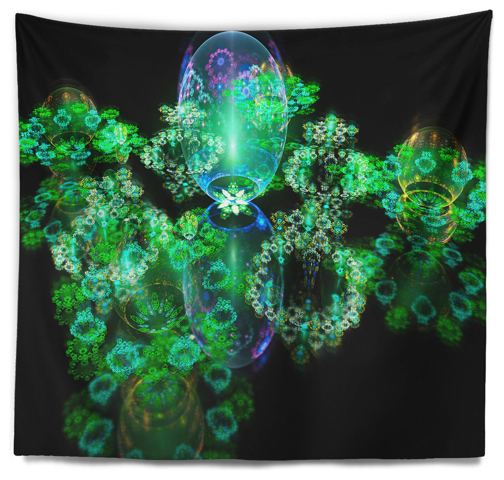 Green Water Drops on Mirror Abstract Wall Tapestry, 60"x50"