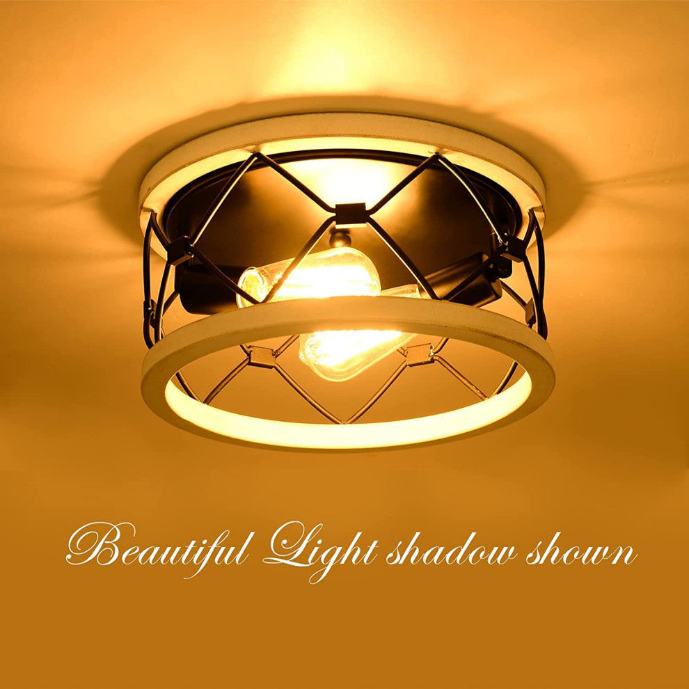 2 light round ceiling light fixture black cage Close to Ceiling Light